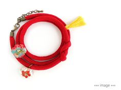 "A Kimono bracelet with 3 times wrapping, HANA-MORI series made of Chirimen Kimono cord. It would fit your wrist softly and can be a necklace, bag charm and anklet as well. Make your wish to Hana mori bracelet♡ 花守(Hana mori) means \"caretaker for Sakura\" in Japanese. 【 NOTE 】This is only for a Kimono bracelet without charms. Bracelets and charms are sold Separately. cord width ca. 1/4 in (0.25 in) / 6mm select [ 1 ] Your measred wrist size [ 2 ] Clasp type & color - Magnet (Taking on/off ea Handmade Adjustable Red Wrap Bracelet, Red Bohemian Wrap Bracelet As A Gift, Adjustable Red Handmade Wrap Bracelet, Red Hand Wrapped Wrap Bracelet As Gift, Red Hand Wrapped Wrap Bracelet Gift, Gift Red Hand Wrapped Wrap Bracelet, Necklace Japanese, Kimono Accessories, Beautiful Slippers