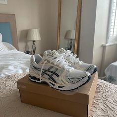 Brand New With Box Without A Blemish Unisex White Asics Running Shoes With Rubber Sole, White Asics Sneakers For Errands, Asics White Sneakers For Running Errands, Asics White Running Shoes For Errands, Asics White Running Shoes With Cushioned Footbed, Asics 1130, Young Adult Fashion, Shoes Asics, Asics Gel Kayano