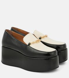 Faux leather platform loafers in black - Ganni | Mytheresa Digital Closet, Slingback Flats, Platform Loafers, Black Platform, Leather Ballet Flats, Black Flats, Platform Shoes, Leather Loafers, Shoe Box