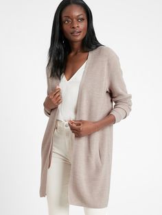 Washable Merino-Blend Long Cardigan Sweater | Banana Republic Merino Wool Soft Knit Outerwear For Layering, Everyday Knit Sweater Coat With Long Sleeves, Everyday Long Sleeve Knit Sweater Coat, Merino Wool Soft Knit Outerwear For Work, Long Sleeve Soft Knit Merino Wool Sweater Coat, Spring Merino Wool Everyday Sweater, Versatile Knit Outerwear With Relaxed Fit, Versatile Merino Wool Sweater For Fall, Spring Merino Wool Long Sleeve Outerwear