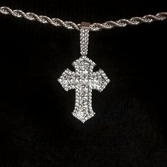 Introducing the Diamond Gothic Cross Pendant in 14k White Gold. This exclusive piece is fully iced out with hand-set stones in a detailed gothic cross design that will instantly elevate your look. Perfect for any occasion, this cross is a timeless symbol of faith and style. Pair it with the 4mm Rope Chain for a set that is guaranteed to turn heads! This product is guaranteed for life - GLD will repair the item should you experience any defects in craftsmanship or breakage. Specifications - 25mm Gothic Cross, Gothic Crosses, Vermeil Jewelry, Cross Design, Custom Earrings, Cross Designs, Elevate Your Look, Drop Necklace, Pendant Bracelet