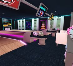 Bloxburg bowling alley idea Bloxburg Night Club, Bloxburg Billboard Decals, Bloxburg Mall Interior, Roblox Town Ideas, Bloxburg Arcade, Bloxburg Garage Interior, Underground Garage Bloxburg