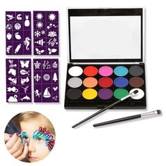 This party-ready kids' makeup set includes a 15-color matte palette, 2 pens, and 4 templates. It's safe and non-toxic, making it perfect for little ones to enjoy at parties and special events. The matte finish ensures a professional-looking result that lasts. Nude Eye Makeup, Face Paint Set, Facial Care Products, Face Care Products, Professional Face Paint, Eye Makeup Set, Professional Makeup Kit, Face Paint Kit, Liquid Glitter Eyeshadow