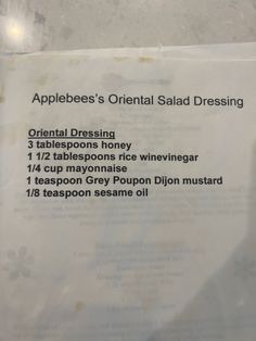 Applebees Orientalist Dressing, Homemade Dressings, Homemade Sauce Recipes, Condiment Recipes, Asian Salad, Marinade Sauce, Copykat Recipes