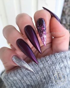 Purple Stiletto Nails, Diy Valentine's Nails, Jasmine Nails, Balarina Nails, Nails Burgundy, Nails Classic, Stilleto Nails Designs, Nails Shellac, Plum Nails