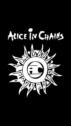 the logo for alice in chains, which features an evil sun with eyes and teeth