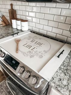 a kitchen stove top with the words hope on it