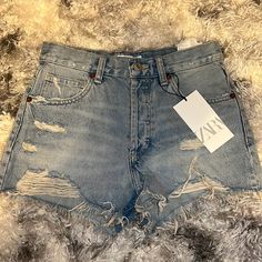 I Bought These And Just Wasn’t A Fan Of How They Looked On Me. Brand New With Tags, Size 34 Or Usa 2 Paper Bag Jeans, Denim Skort, White Jean Shorts, Ripped Denim Shorts, Black Jean Shorts, Ripped Shorts, Zara Shorts, High Waisted Jean Shorts, Denim Cutoff Shorts