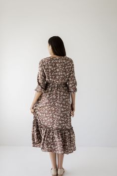 For all the stylish mamas, this midi dress is for you! The 'Ashley' floral midi nursing dress now features a quarter sleeve and still carries the same comfort and grace as the original. Pair with low ankle boots and a shoulder bag for a simple and charming autumn ensemble! Exclusively designed by us with you in mind. 100% Polyester Hand Wash Cold Do Not Bleach Hang to Dry Low Iron if Needed Do Not Dry Clean Fully Lined Nursing friendly hidden zipper Maternity/Bump Friendly! Model height 5'7" | W Low Ankle Boots, Nursing Friendly, Nursing Dress, Layered Tops, Low Iron, Skirt Leggings, Floral Midi Dress, Blouse Dress, Tops For Leggings