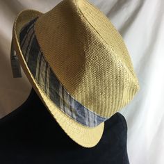 Nwt Hat With Band Casual Flat Brim Hat For Warm Weather, Casual Spring Outdoor Fedora, Casual Straw Hat With Short Brim For Warm Weather, Casual Short Brim Straw Hat For Warm Weather, Casual Brimmed Fedora For Warm Weather, Casual Beige Fedora For Outdoor, Blue Fedora One Size Fits Most For Summer, Casual Brown Panama Hat For Warm Weather, Casual Panama Hat For Spring