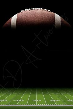 an american football sitting on top of a field with the ball in front of it