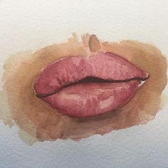 a watercolor painting of a pink lip