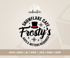 the snowflake cafe frosty's logo is shown in black and white