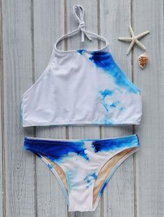 Teñido anudado de cuello alto Set Bikini - Azul S Swim Swim, Summer Suits