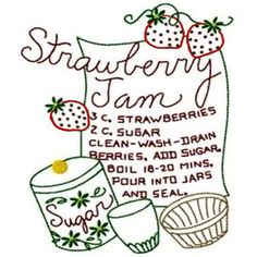 a cross stitch pattern with strawberries and other items for the strawberry jam jar project