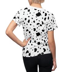 Unleash your inner Dalmatian mom with our Dalmatian Print T-Shirt. This comfy and trendy tee is perfect for everyday wear or as part of your Dalmatian Halloween costume. Show your love for those iconic Dalmatian spots while turning heads wherever you go. S P R E A D L O V E • As a small business, we thrive and survive on spreading the word and social media connections! Please leave us kind reviews and send us all the photos in our products! We love to keep in touch with our customers. Definitely Casual Short Sleeve Cow Print Tops, White Cow Print Crew Neck T-shirt, White Casual T-shirt With Cow Print, Casual Crew Neck Cow Print Tops, Casual Cow Print Crew Neck Top, Casual Cotton T-shirt With Cow Print, Short Sleeve Cotton Tops With Cow Print, Cotton Crew Neck Top With Cow Print, Cute Cow Print Short Sleeve T-shirt