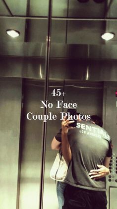 a man taking a selfie in front of a mirror with the words 4f no face couple photos