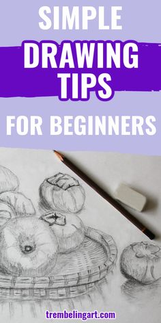 a drawing with the words simple drawing tips for beginners on it and an image of apples