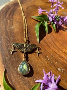 Celestial Labradorite Luna Moth Necklace. Handmade Spiritual Butterfly Necklace, Bohemian Butterfly Necklace For Gift, Gold Bohemian Butterfly Necklace, Yellow Tiefling, Shifting Wardrobe, Shifting Closet, Moth Necklace, Holiday Finds, Wanderlust Jewelry