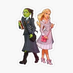 two cartoon characters dressed as zombies and one is wearing a dress with an apron on it