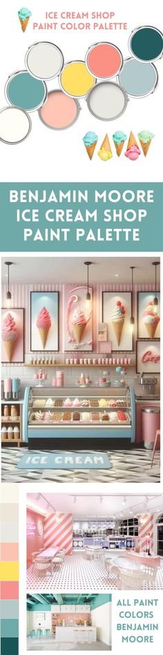 Tropical Paint Color Palette Benjamin Moore Ice Cream Shop Interior Design Coastal Beach Paint Scheme Aqua Boho Ice Cream Parlor Aesthetic - Etsy Beach Kitchen Ideas Coastal Colors, Ice Cream Parlor Aesthetic, Coastal Bedroom Paint Colors, Parlor Aesthetic, Ice Cream Shop Interior, Ice Cream Shop Interior Design, Coastal Farmhouse Color Palette, Coastal Paint Palette, Color Palette Benjamin Moore