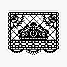 a black and white sticker with an ornate design on it's side, in the shape of a window