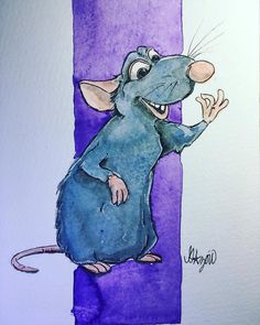 a drawing of a rat on a purple background