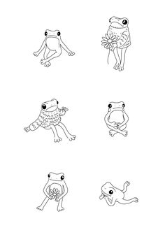 four different types of frogs in black and white