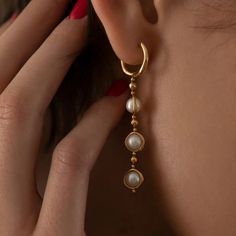 Celestial Pearl & Gold Bead Drop Earrings – ARTEMER Elegant Dangle Hoop Earrings With Pearl Drop, Dangle Pearl Earrings Fine Jewelry, Fine Jewelry Pearl Pendant Dangle Earrings, Dangle Pearl Earrings With Pearl Chain, Single Long Drop Pearl Earring, Elegant Drop Pearl Earrings With Dangling Beads, Timeless Pearl Drop Dangle Earrings, Elegant Chandelier Earrings With Round Beads, Fine Jewelry Pearl Drop Dangle Earrings