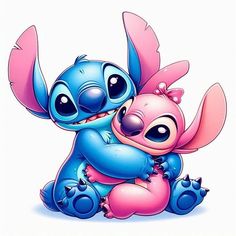 an image of stitch and stitch hugging each other with their arms wrapped around one another