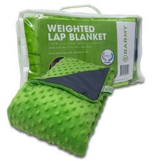 the weighted lap blanket is green and black