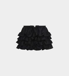 Cotton silk mini skirt with layered ruffles and bow detailing at waistband.    vendor colour: black    vendor style: sk04 zsm127    fabrication: shell 82.4% cotton 17.6% silk.  lining 100% polyester.    imported.    do not wash.  do not bleach. line dry.  iron max sole plate temp of 110c. dry cleaning mild process. Black Frilly Skirt, Silk Skirt Short, Ruffle Skirt Black, Black Ruffle Mini Skirt, Shushu Tong, Layered Ruffle Skirt, Black Ruffle Skirt, Frilly Skirt, Silk Mini Skirt