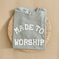 Tshirt Colors Palette, Made To Worship Shirt, Church Merch Ideas, Wwjd Shirt, Mission Trip Shirts Design, Worship Team Outfits, Christian Shorts, Shirts To Make, Church Merch