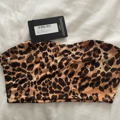 Nwt Super Cute Top With A Stunning Leopard Print. Uk 8 - Us 4 Fitted Brown Bandeau Tube Top, Brown Bandeau Tube Top For Spring, Spring Brown Bandeau Tube Top, Brown Strapless Tube Top For Party, Brown Strapless Crop Top, Fitted Brown Bandeau Crop Top, Pink Bustier Top, Long Sleeve Corset Top, Bra Crop Top