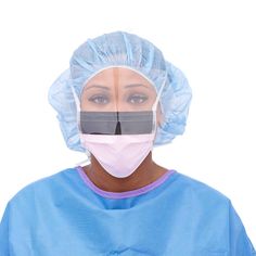 Medline ASTM F2100 Level 3 Surgical Face Mask with Eye Shield and Ear Loops, Cellulose Outer/Inner, 4-Ply, Purple/White Stripe, 100/case Deluxe, 4-ply, ASTM F2100 Level 3 procedure face mask used in hospitals offers the highest level of fluid protection. Enhanced with premium features including attached eye shield, anti-fog foam, anti-glare strip and anti-fog shield for optical clarity.  4-ply surgical Mask with attached eye shield offers protection over eyes or glasses. Anti-glare and anti-fog help ensure optical clarity. Meets the Level 3 ASTM F2100-19 Standard for fluid resistance. Bacterial filtration efficiency (99%) and particulate filtration efficiency (99%). Smooth cellulose outer and inner facings for cool comfort and protection. Tie closure and full-width metal nosepiece for a sn Surgical Mask, Level 3, High Level, Custom Fit, Scrubs, White Stripe, Face Mask, The 100, Medical