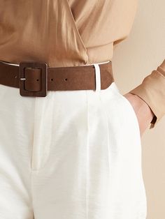 Suede Wood Buckle Belt | Banana Republic Winter Belts, Shifting Wardrobe, Light Academia Outfit, Leather Belts For Women, Formal Pants Women, Modest Spring Outfits, Ootd Idea, Trendy Belts, Wide Waist Belt