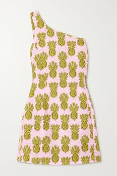 EXCLUSIVE AT NET-A-PORTER. LaDoubleJ's 'Bold' dress is cut from structured cotton-blend bouclé and decorated with the label's joyful 'Pineapple Sunflower' print. It has a sweeping one-shoulder neckline and darts at the waist to accentuate your curves. Match your accessories to the tonal-green motifs. Fancy Mini Dress, Pineapple Dress, Bold Dresses, Overall Outfit, Yellow Mini Dress, Green Accessories, Sunflower Print, Fashion Girl, Pocket Detail