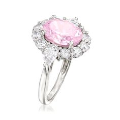 Ross-Simons - 4.00ct Simulated Pink Sapphire, 2.00ct t. w. Cubic Zirconia Ring in Silver. Size 10. Modeled after a princess's rare pink sapphire engagement ring, this 4.00 carat oval simulated pink sapphire radiates in a frame of 2.00 ct. t. w. pear-shaped and round brilliant-cut CZs. Set in shining sterling silver for a gorgeous look. 5/8" wide. CZ and simulated pink sapphire ring. Carat weights are diamond equivalents. Pink Sapphire Engagement Ring, Pink Sapphire Ring Engagement, Pink Sapphire Ring, Black Baby, Sapphire Engagement Ring, Cubic Zirconia Rings, Cz Ring, Sapphire Engagement, Engagement Rings Sapphire