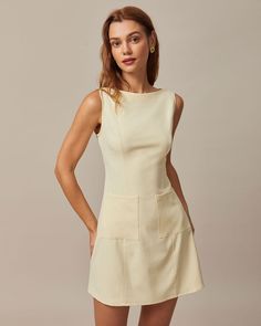 The Yellow Boat Neck Cutout Mini Dress & Reviews - Yellow - Dresses | RIHOAS Cutout Mini Dress, Tailored Clothes, Grad Dresses, Mode Inspo, Looks Chic, The Boat, Sleeveless Mini Dress, City Chic, Looks Vintage