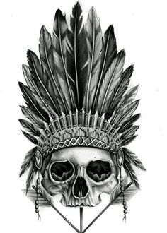 Navajo Tattoo, Tattoo Crane, Indian Skull Tattoos, Headdress Tattoo, Indian Skull, Kunst Tattoos, Indian Headdress, American Tattoos, Indian Tattoo