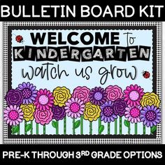 a bulletin board with flowers and the words welcome to children watch us grow