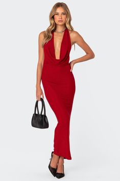 Edikted Cowl Neck Open Back Maxi Dress | PacSun Visionary Fashion, Open Back Maxi Dress, Cowl Neck Dress, Maxi Dress Online, Knit Cowl, Fabric Making, Dress Red, S Models, Pacsun