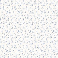 a white and blue floral pattern with small flowers on the bottom half of the image