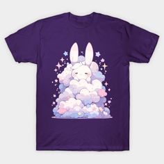 a purple t - shirt with an image of a bunny in the clouds