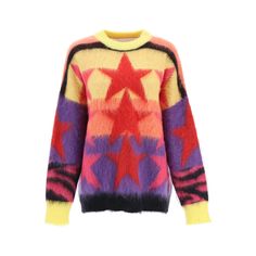 Oversized Sweater In Brushed Mohair And Merino Wool Knit By Palm Angels, Featuring A Multicolored Star-Shaped Jacquard Motif. Finished With Ribbed Crew Neck, Cuffs And Hem. The Model Is 177 Cm Tall And Wears A Size Xs.Material: 50% Wm 32% Pa 18% WeMade In: ItalyColor: YellowCollection: Fall - Winter 2022Pwhe033f22kni001 Pullover Mode, Pull Oversize, Star Sweater, Mohair Wool, Yellow Sweater, Yellow Purple, Palm Angels, Sweater Making, Wool Blend Sweater