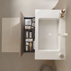 an overhead view of a bathroom sink and toilet