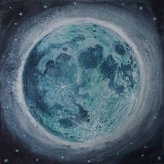 a painting of the moon with stars in it