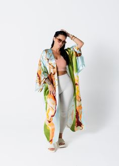 ✨ RESTOCKED Long kimono cardigan Long sleeves Satin Floral Light weight No closure * Paired with our "Cuttin' Corners Top | Ash Rose" & "Athletic Leggings | Sand Beige" HAND WASH COLD Fabric: 100% Polyester Small 6-8 Medium 10-12 Large 14-16 Fitted Kimono For Spring Loungewear, Casual Fitted Open Front Kimono, Oversized Summer Loungewear Outerwear, Fitted Green Spring Kimono, Fitted Casual Kimono With Kimono Sleeves, Casual Fitted Kimono With Kimono Sleeves, Oversized Green Kimono For Spring, Green Oversized Kimono For Spring, Oversized Green Spring Kimono