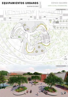 the site plan for an urban park in mexico, with people walking around and sitting on benches