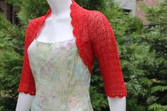 Bridal shrug, wedding dress shrug, red shrug for wedding dress, bridal jackets and shrug, wedding shrug, shrug bridal, summer shrug, bolero, sweaters, bolero, silk bolero, bridal sweater, gift for her, crochet shrug, summer bolero, sweater wrap, bridal bolero, bolero shrug, red bolero, crochet bolero, red shrug short sleeve, red shrug for dress Very beautiful bolero designed by me is knitted with quality yarn. This knitted lace bolero gives a great look to the bridal dress and other stylish even Elegant Fitted Summer Shrug, Fitted Shrug For Summer Wedding, Summer Wedding Fitted Shrug, Fitted Summer Wedding Shrug, Flower Shrug Crochet, Knit Bolero Shrug, Pink Crochet Shrug, Fitted Crochet Shrug For Summer, Fitted Crochet Shrug For Spring